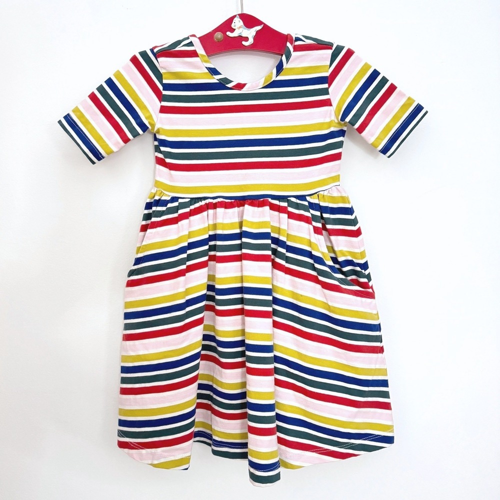 Hanna Andersson Girls Multi Color Rainbow Striped Pocket Play Dress Size 100 / 4